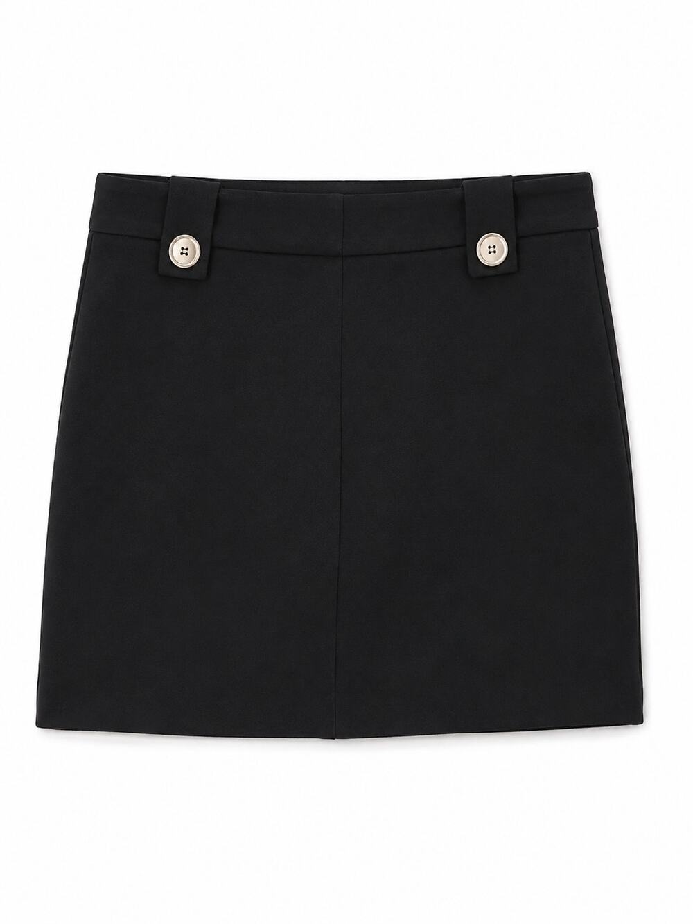 Mango Black Mini Skirt XS Button Tab Waist Stretch A-Line Career Casual